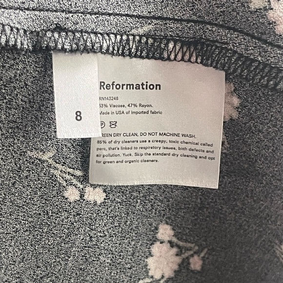 REFORMATION Montague Midi Dress Ensenada Black Pink Floral Black Dress Size 6 - Picture 6 of 9